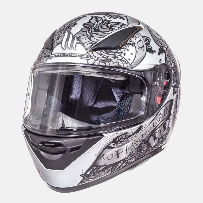 Integrální přilba na motorku MT Revenge Skull & Rose černá matná-stříbrná