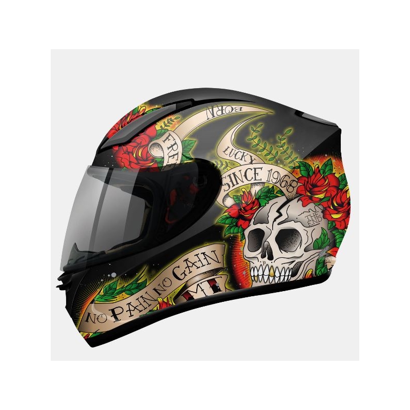 Integrální přilba na motorku MT Revenge Skull & Rose černo-červená