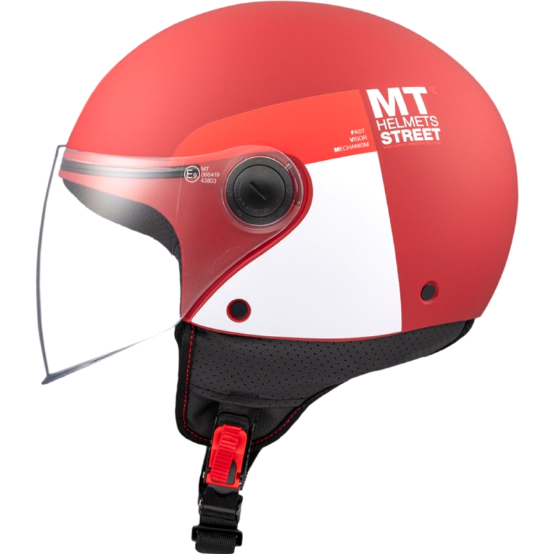 Otevřená helma na motorku MT STREET INBOARD C5 matná červeno-bílá