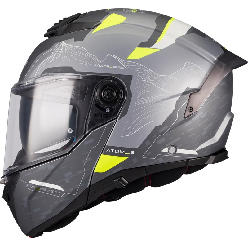 Výklopná helma na motorku MT Atom 2 SV Highlands E2 matná černo-šedo-fluo žlutá