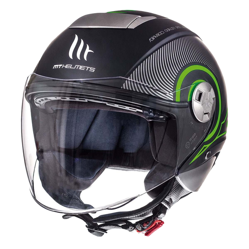 Přilba na motorku otevřená MT City Eleven SV Tron černá matná-fluo zelená výprodej