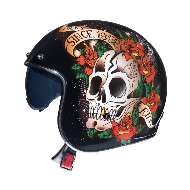 Otevřená přilba na motorku MT LeMans 2 SV SKULL&ROSES černo-červená